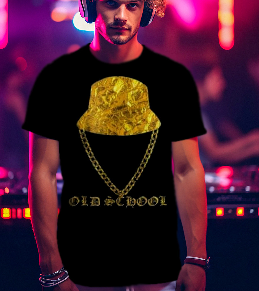 Old School 80s Hip Hop Gold Chain Bucket Hat T-Shirt