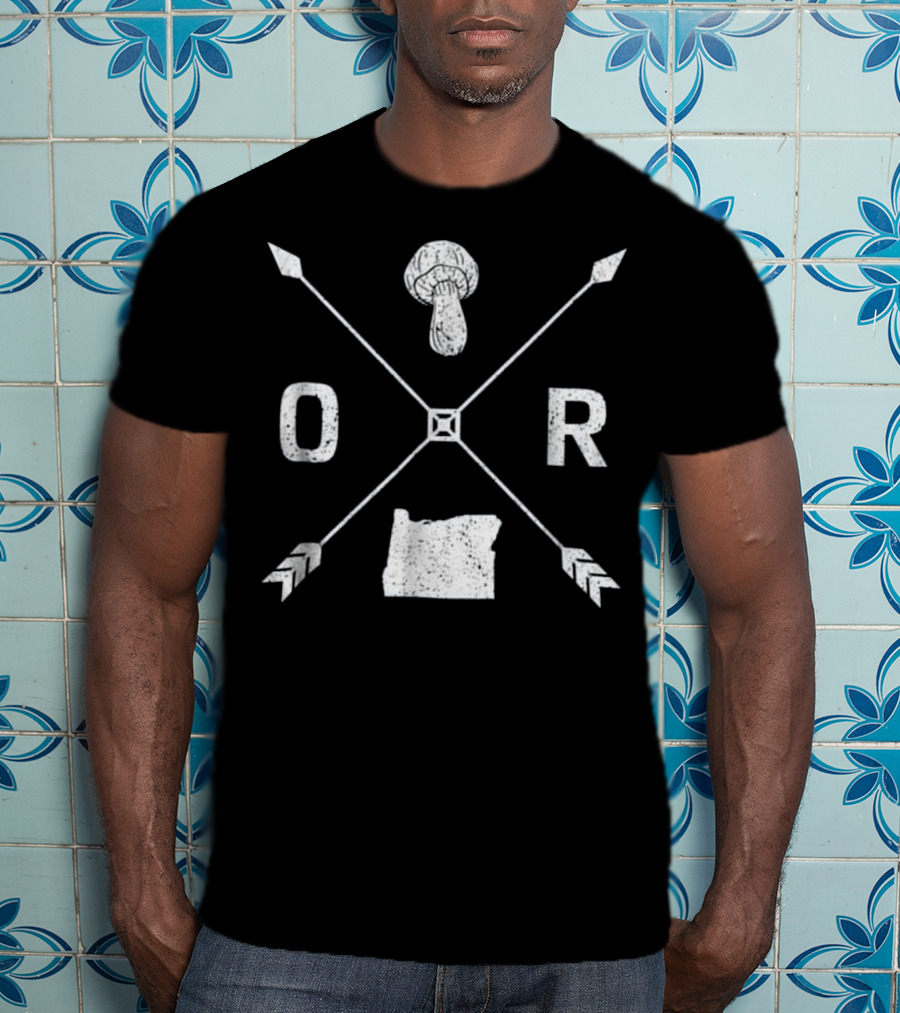 Oregon Morel Mushroom Hunting Graphic Map And Arrow X T-Shirt