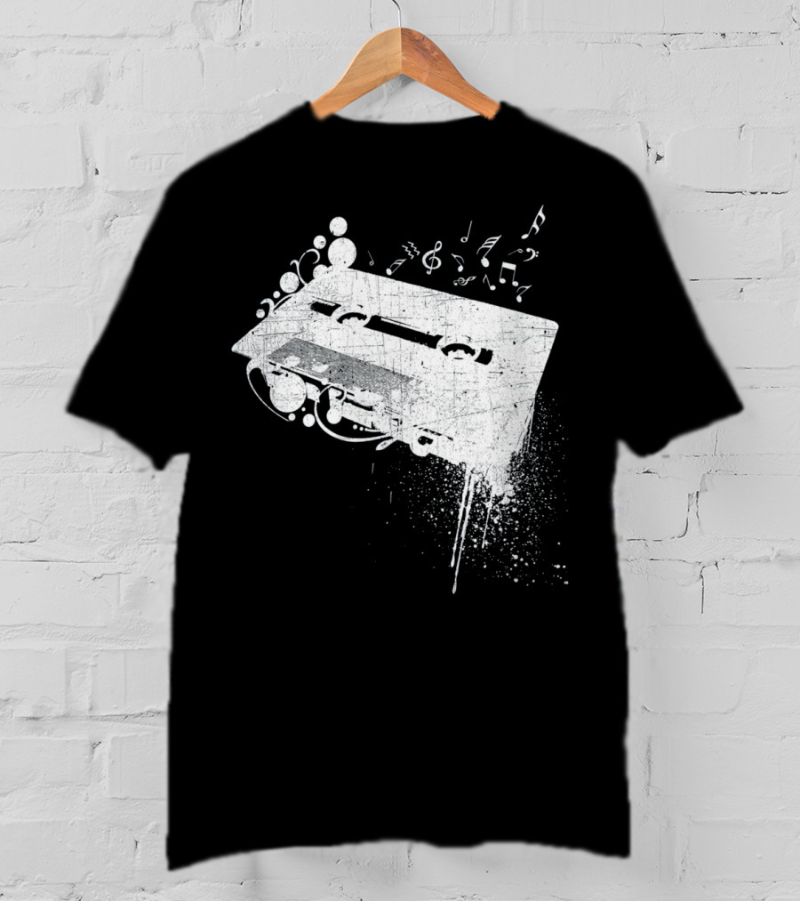 Old School 80s Cassette Tape With Musical Notes Grunge Hip Hop T-Shirt