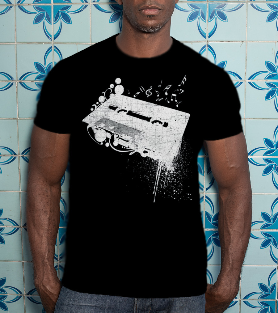 Old School 80s Cassette Tape With Musical Notes Grunge Hip Hop T-Shirt