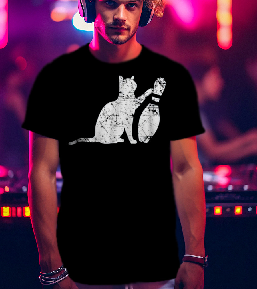 Ornery Alley Cat Tipping Bowling Pin Vintage T-Shirt
