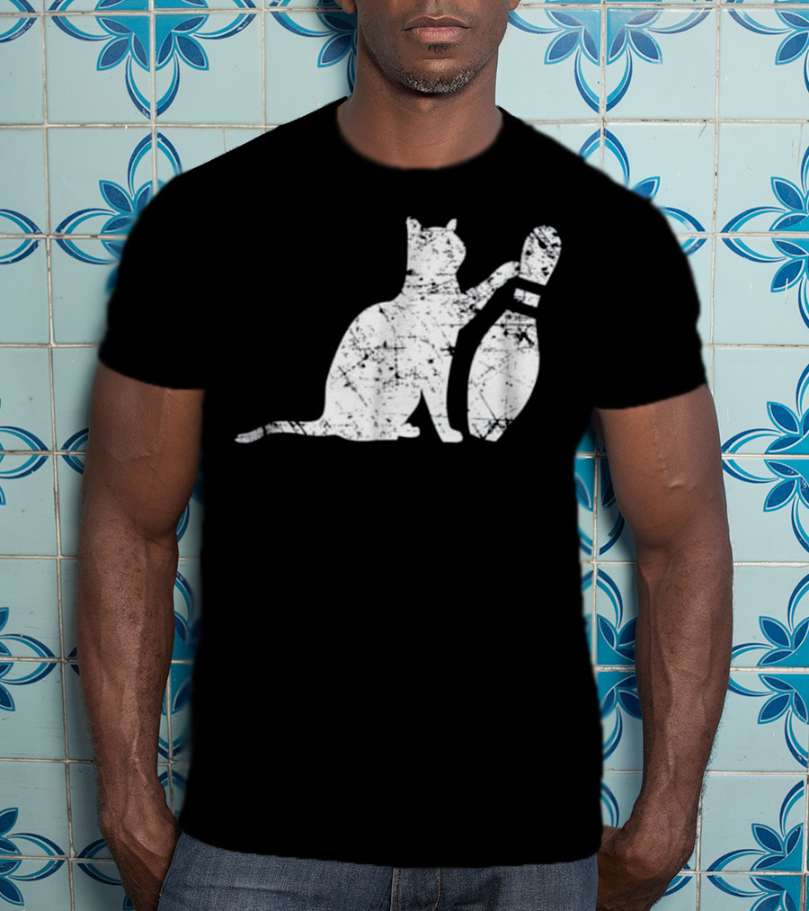 Ornery Alley Cat Tipping Bowling Pin Vintage T-Shirt