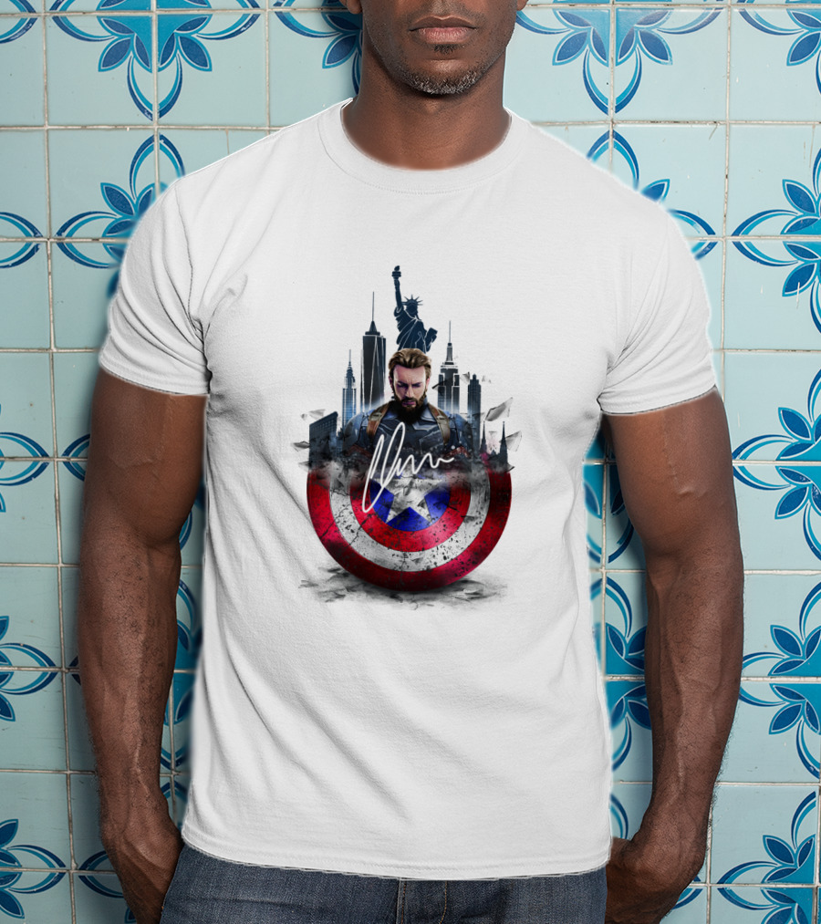 Captain America Shield New York City Skyline Heroic T-Shirt