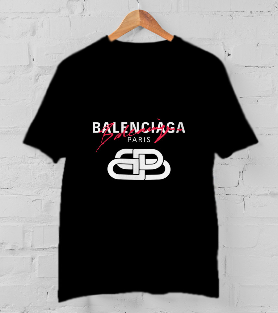 Balenciaga Paris Logo With Red Scribble Stripe T-Shirt