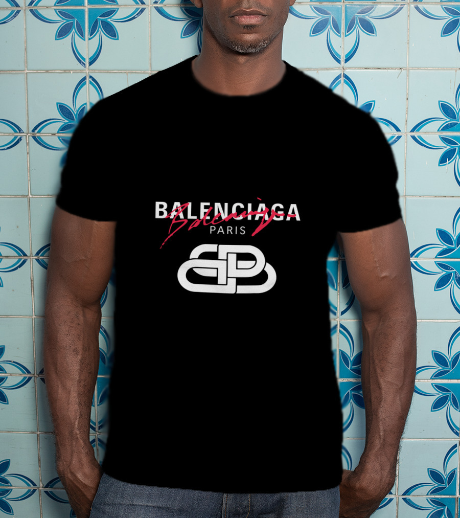 Balenciaga Paris Logo With Red Scribble Stripe T-Shirt