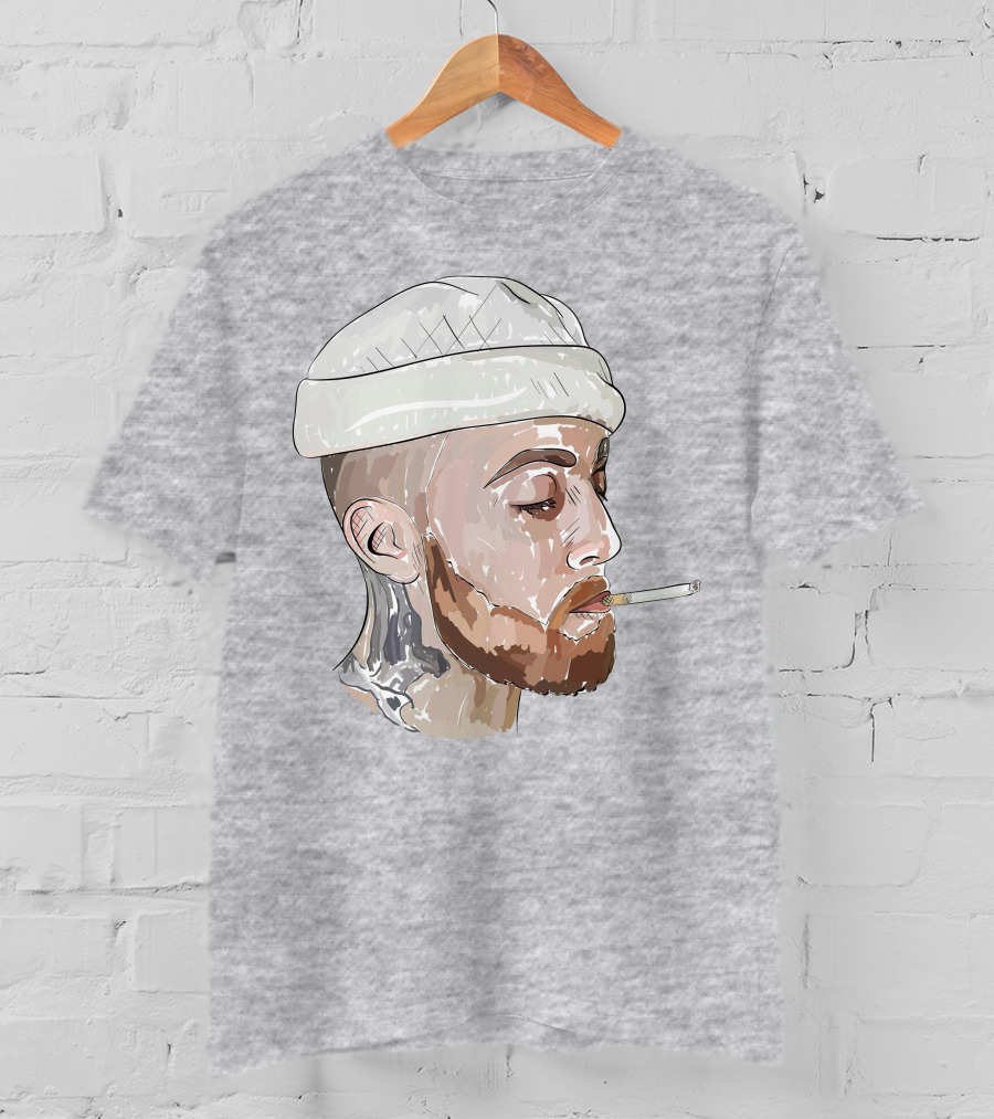 Graphic Beanie Skull Smoking T-Shirt