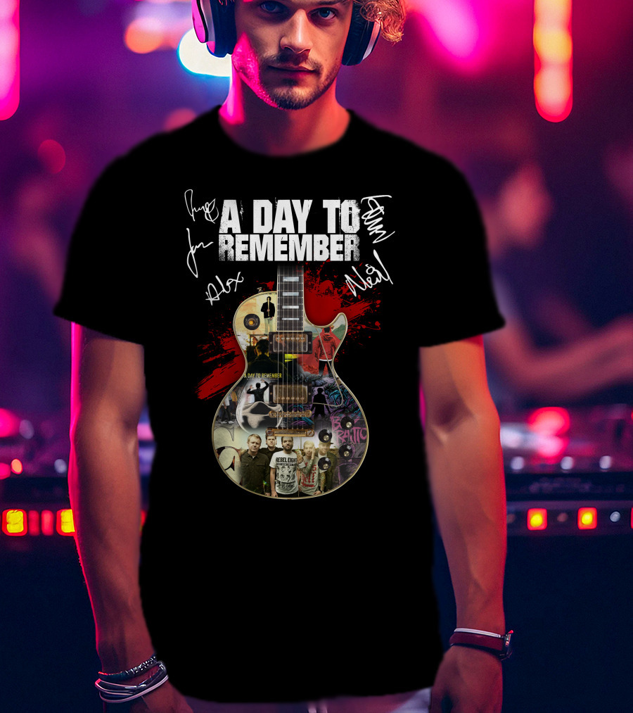 A Day To Remember Signed Guitar Collage T-Shirt