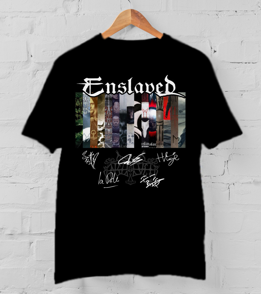 Enslaved Album Covers With Band Signatures T-Shirt