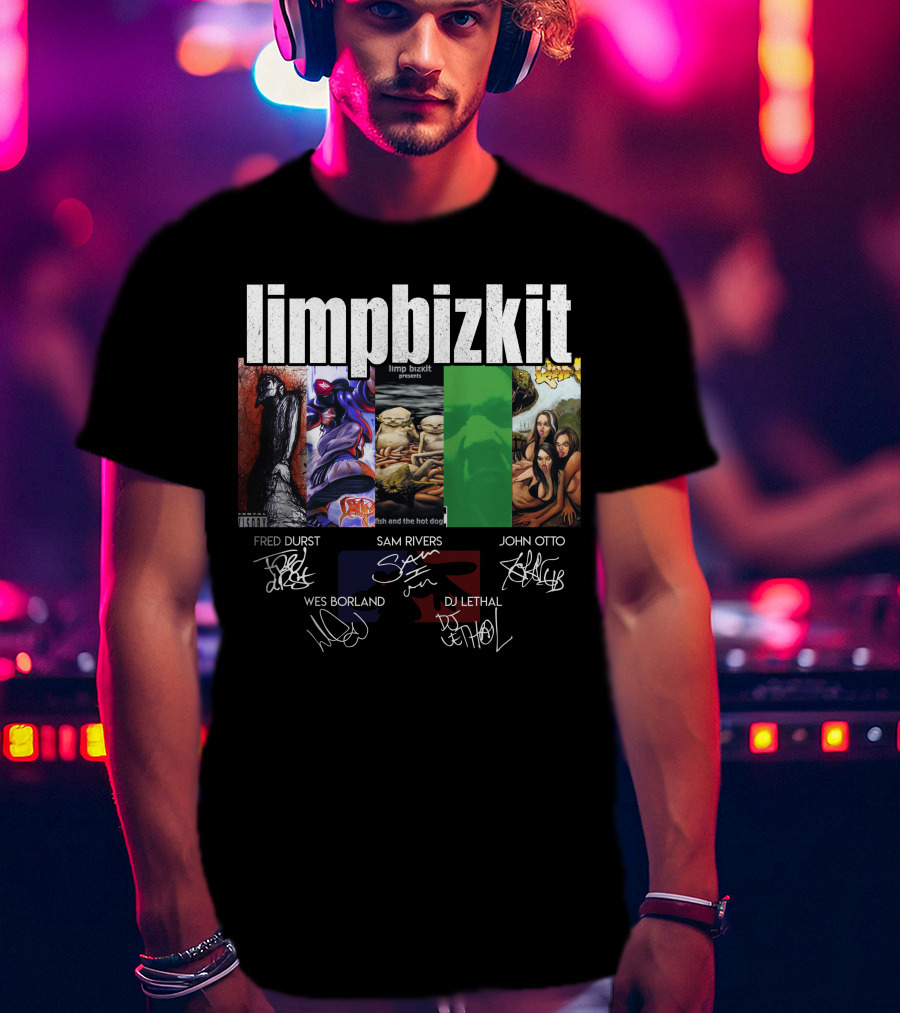 Limp Bizkit Significant Other And Chocolate Starfish Album Art With Fred Durst Sam Rivers John Otto Wes Borland Dj Lethal Signatures T-Shirt