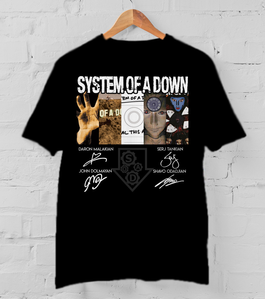 System Of A Down Album Signatures Daron Malakian Serj Tankian John Dolmayan Shavo Odadjian T-Shirt