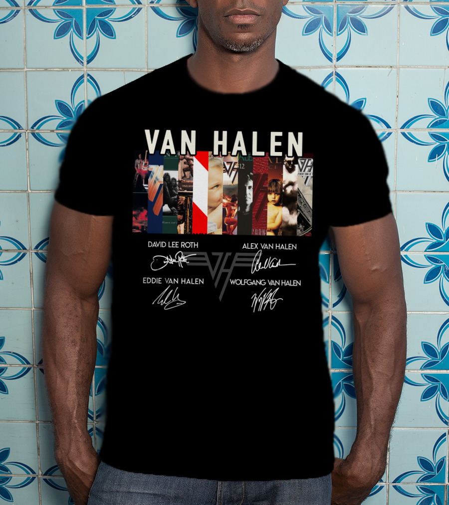 Van Halen Album Covers And Band Member Signatures Collection T-Shirt