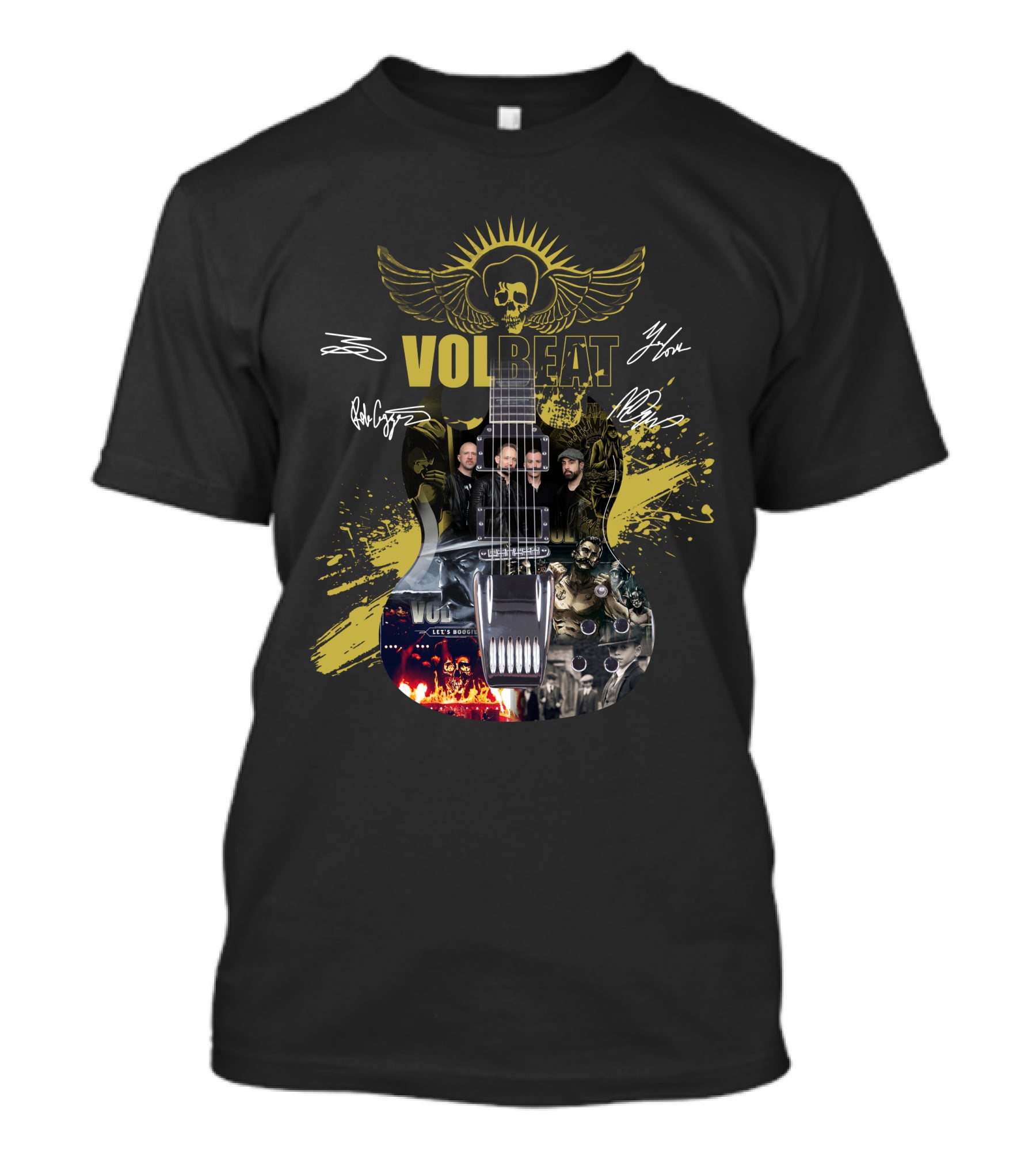Volbeat Guitar Art With Band Members And Autographs T-Shirt