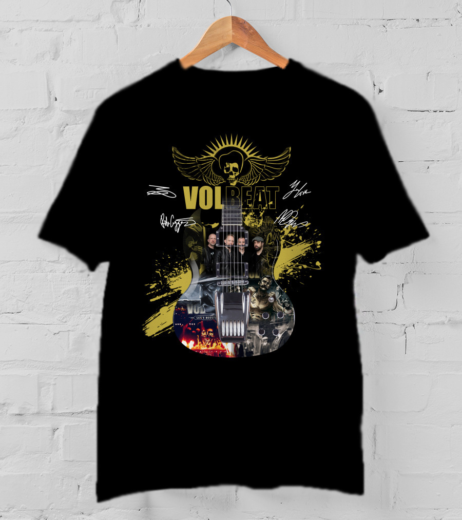 Volbeat Guitar Art With Band Members And Autographs T-Shirt