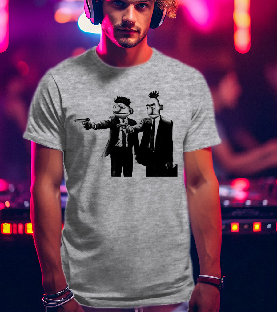 Pulp Fiction Style Characters On Yellow T-Shirt