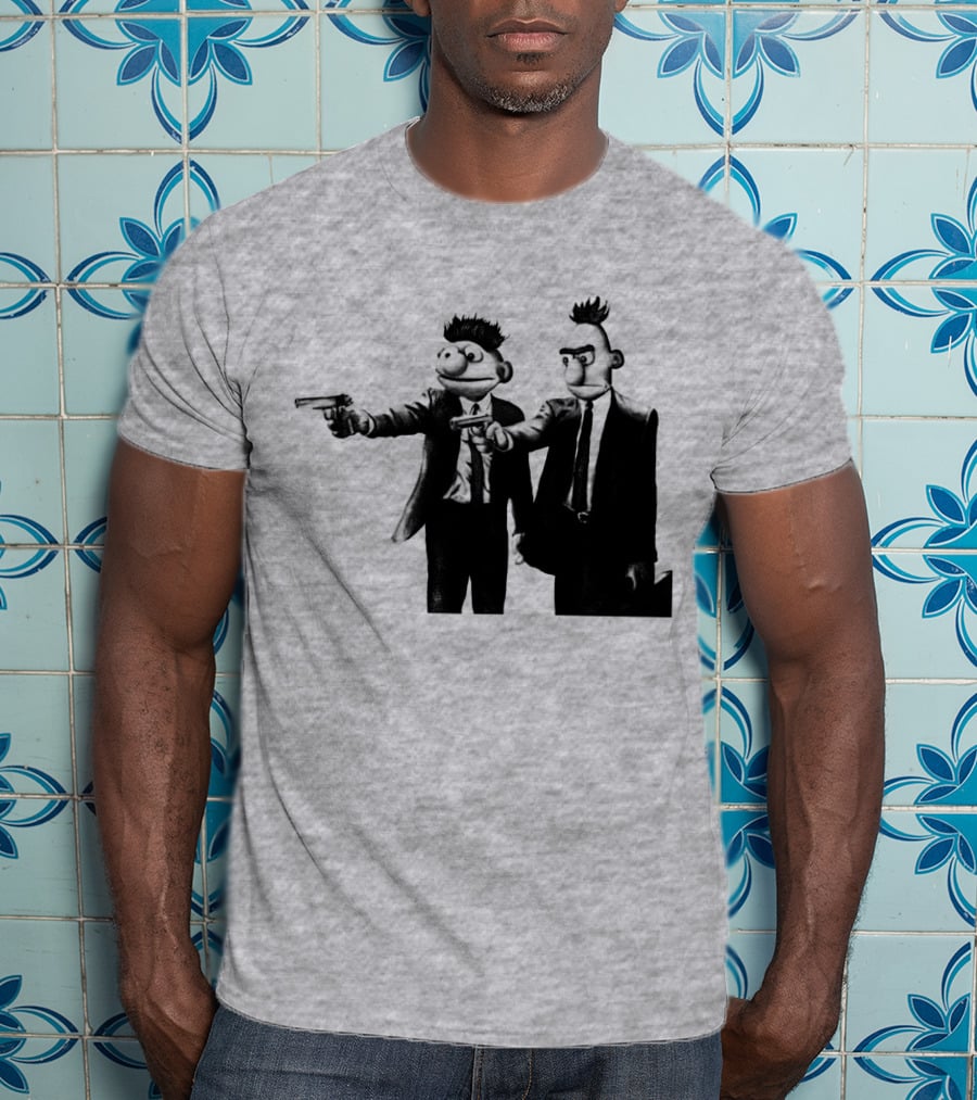 Pulp Fiction Style Characters On Yellow T-Shirt