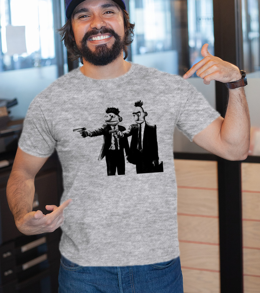 Pulp Fiction Style Characters On Yellow T-Shirt