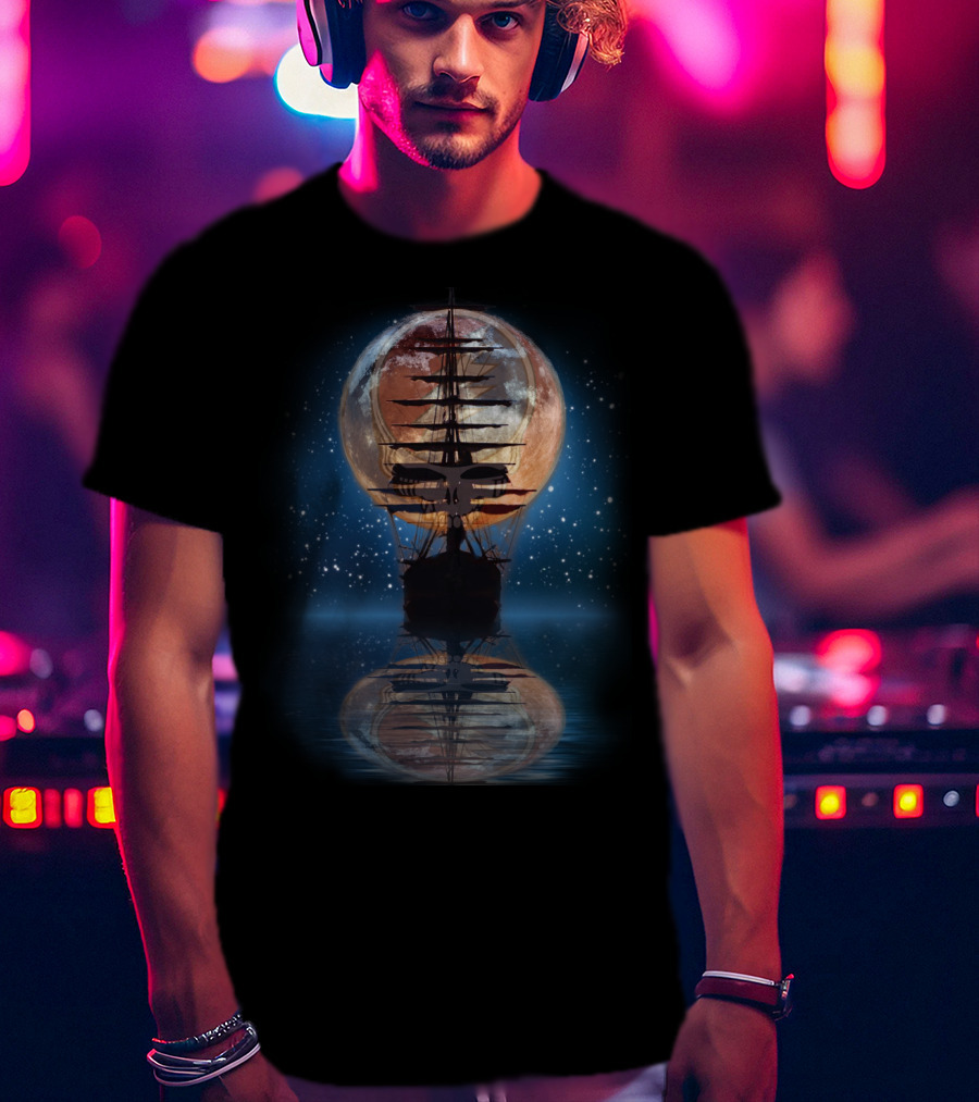 GD ShipofFools Skull Ship Moon Reflection T-Shirt