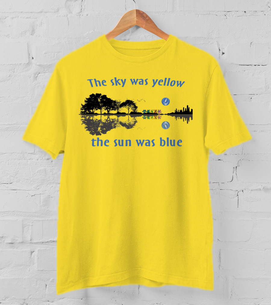 The Sky Was Yellow The Sun Was Blue Reflective Landscape And City Skyline T-Shirt
