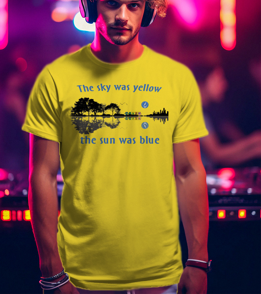 The Sky Was Yellow The Sun Was Blue Reflective Landscape And City Skyline T-Shirt