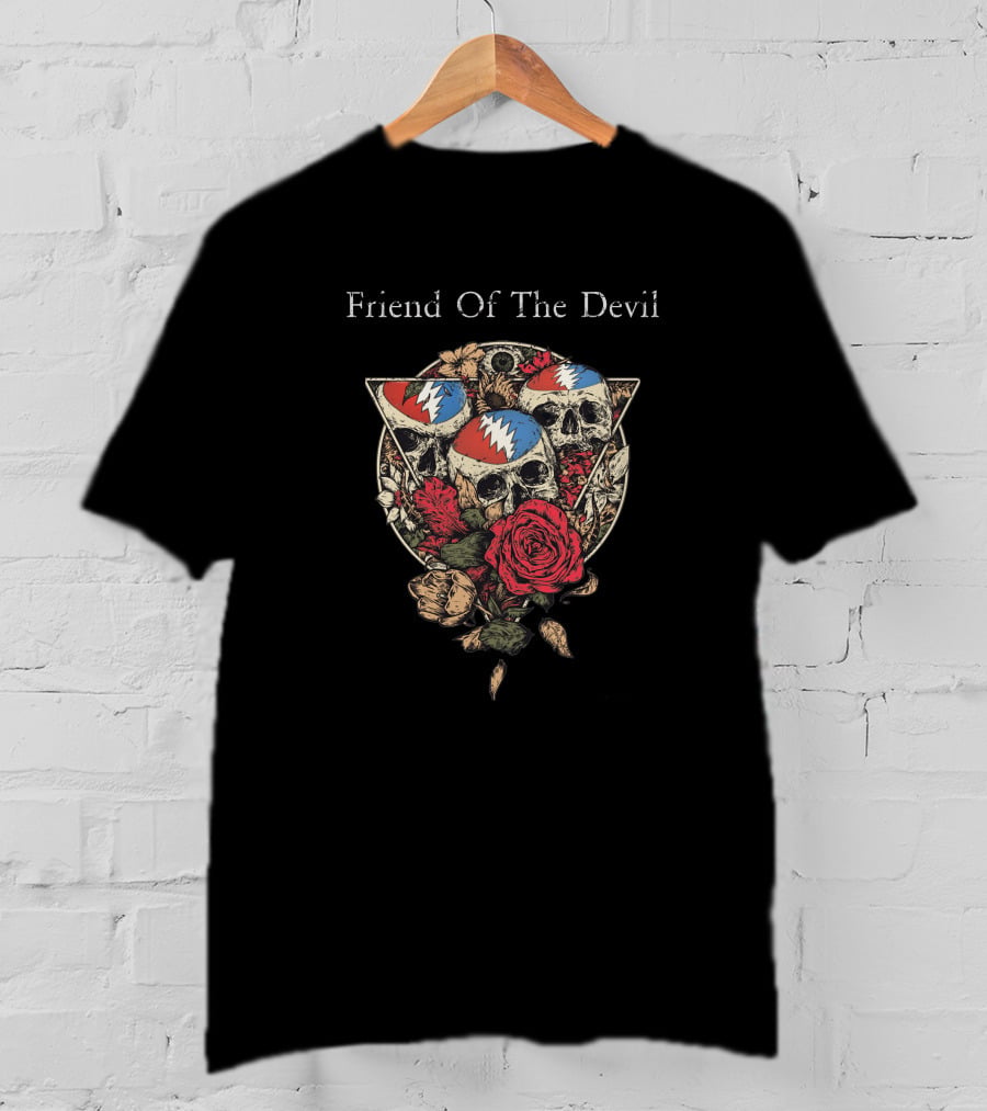 Friend Of The Devil Grateful Dead Skulls And Roses T-Shirt