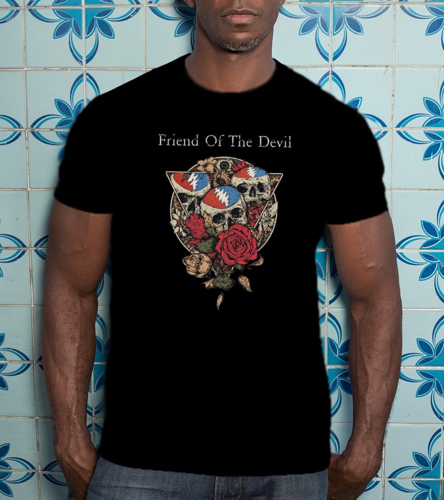Friend Of The Devil Grateful Dead Skulls And Roses T-Shirt