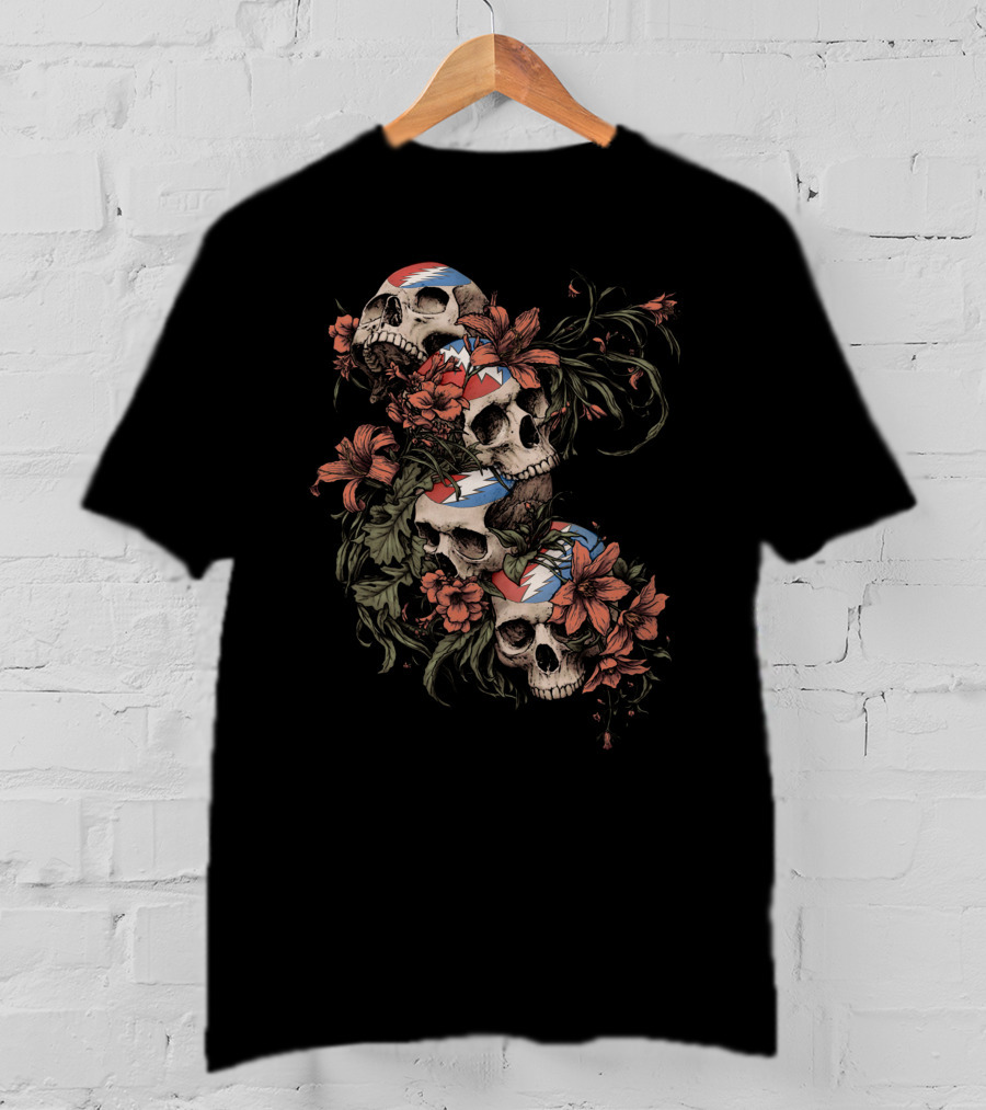Skull And Floral Grateful Dead Lightning Roses T-Shirt