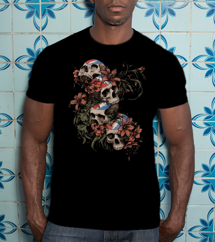 Skull And Floral Grateful Dead Lightning Roses T-Shirt