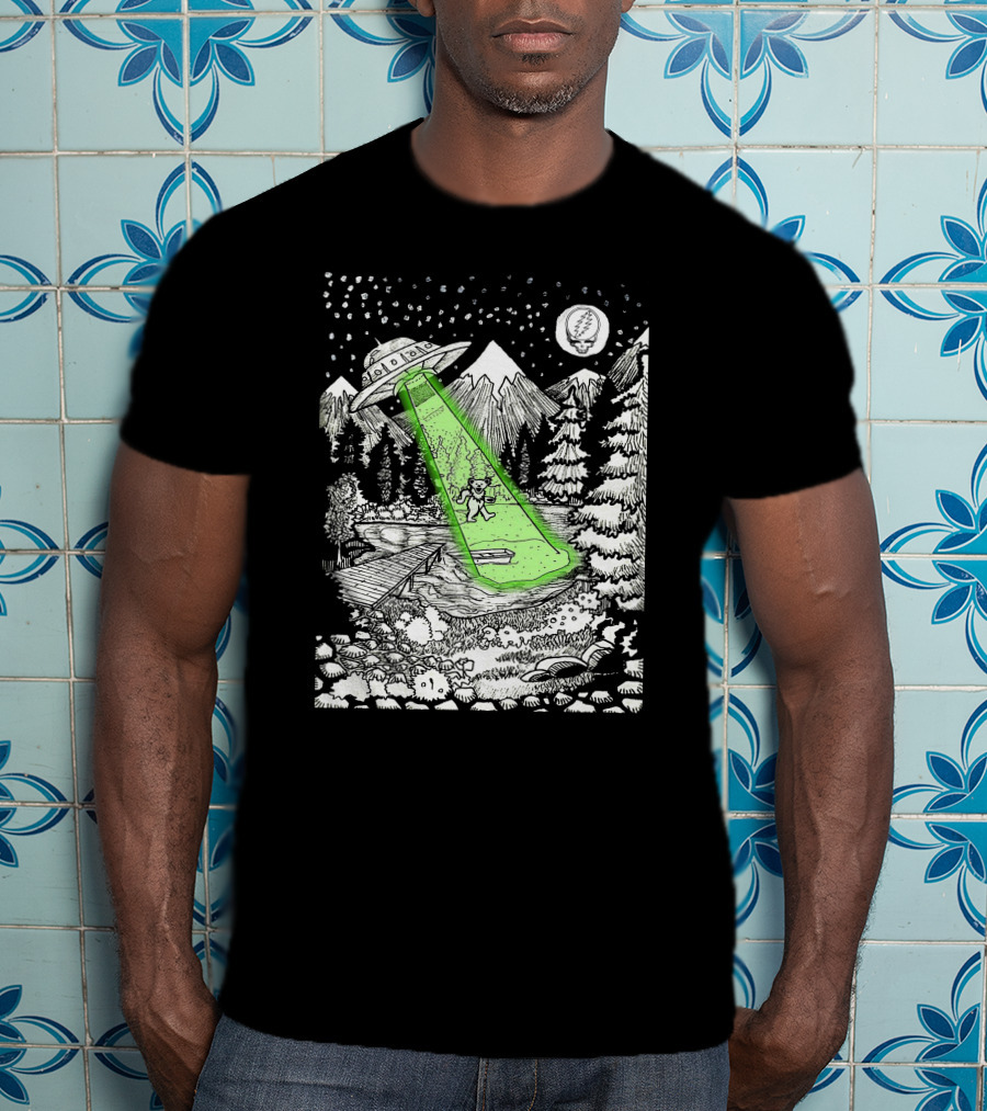 Space GD Abduction Scene With UFO And Astronaut In Forest T-Shirt