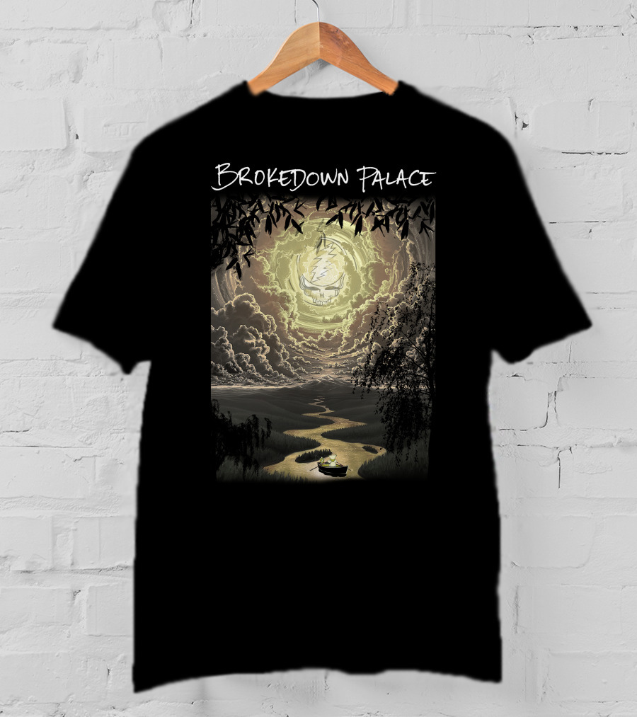 Brokedown Palace Grateful Dead Skull Lightning Flowing River Scene T-Shirt