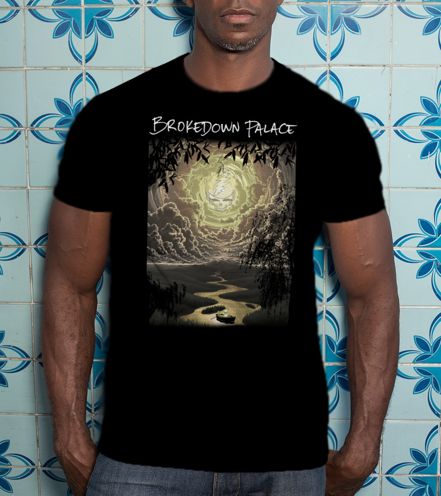 Brokedown Palace Grateful Dead Skull Lightning Flowing River Scene T-Shirt