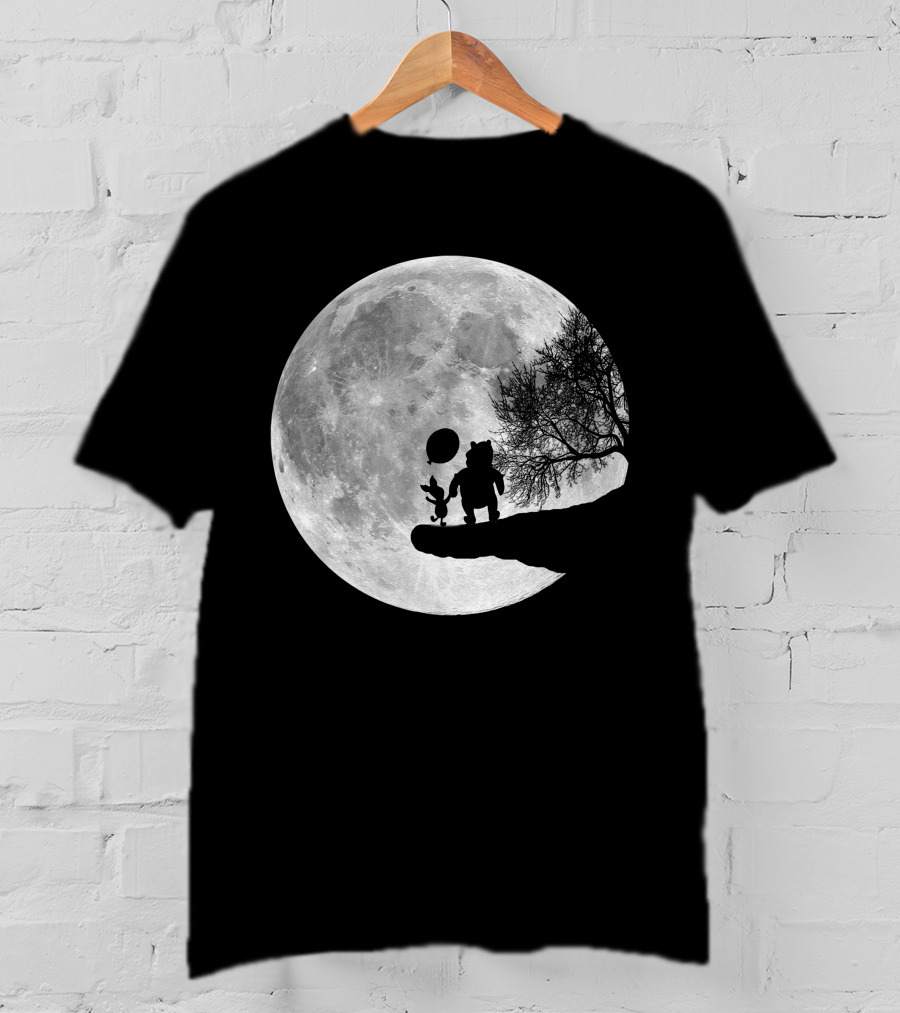 Pooh And Winnie Silhouettes Against Full Moon T-Shirt