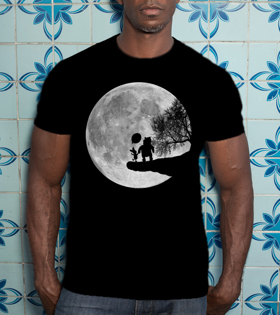 Pooh And Winnie Silhouettes Against Full Moon T-Shirt
