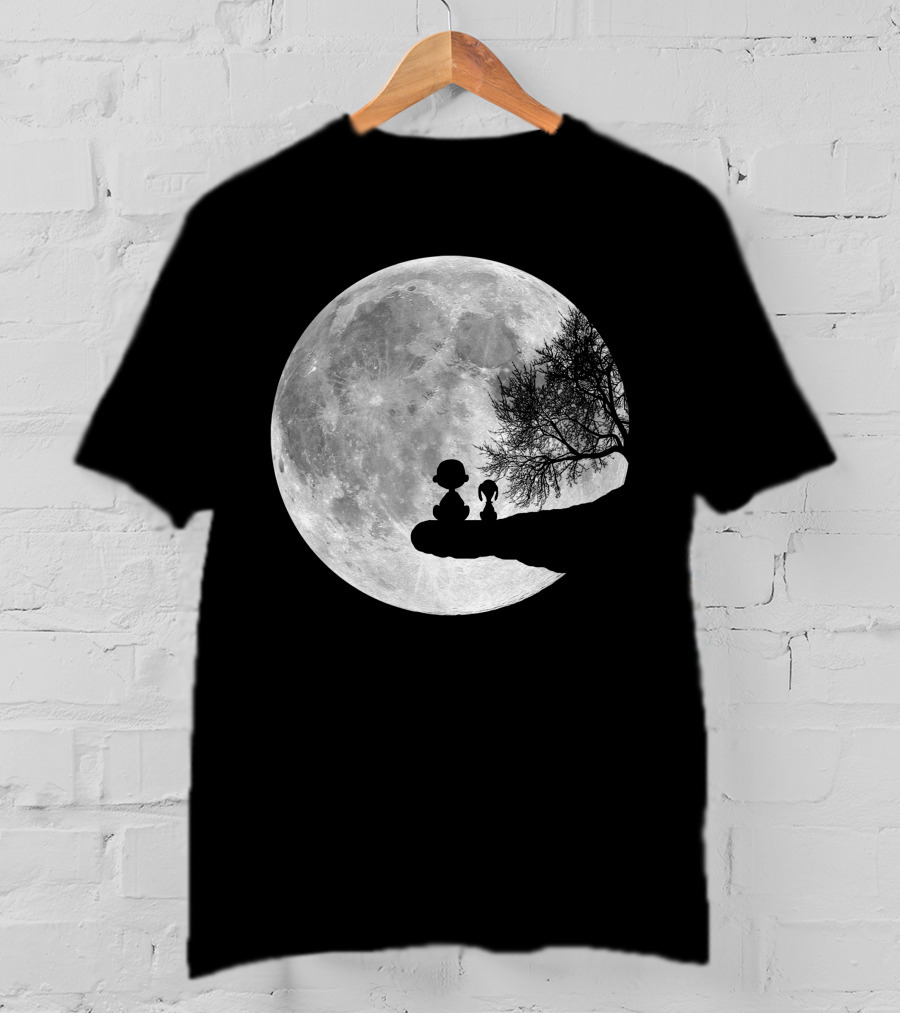 Snoopy And Charlie Moonlit Silhouette Pals On The Edge T-Shirt