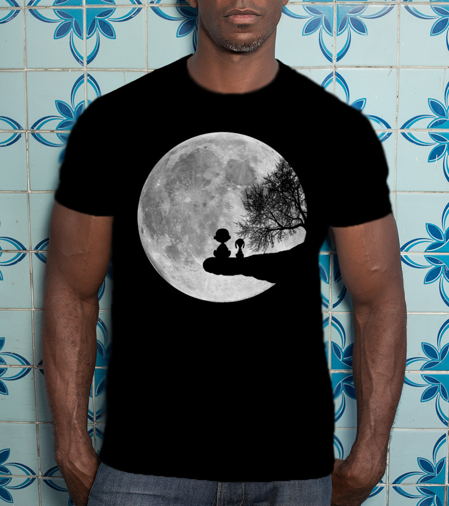 Snoopy And Charlie Moonlit Silhouette Pals On The Edge T-Shirt