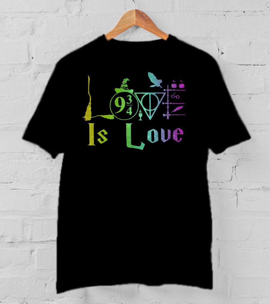 Love Is Love 9 3/4 Rainbow Hogwarts Symbols T-Shirt