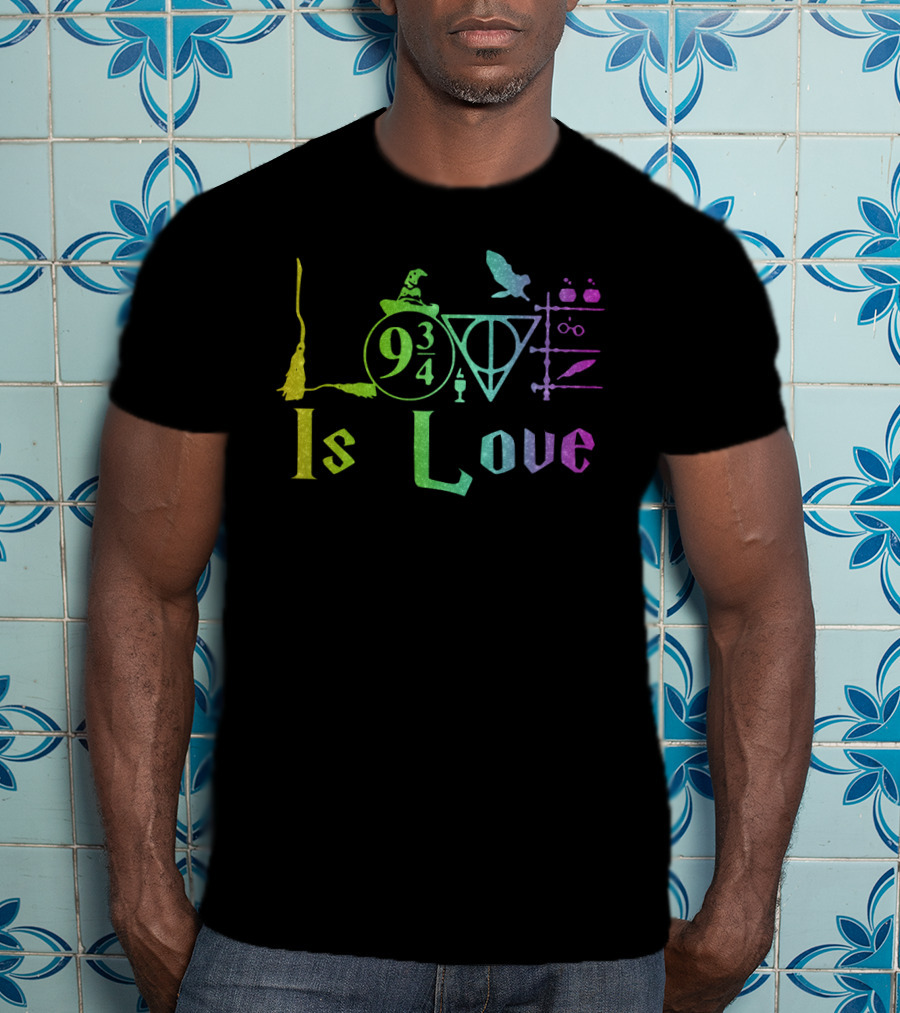 Love Is Love 9 3/4 Rainbow Hogwarts Symbols T-Shirt