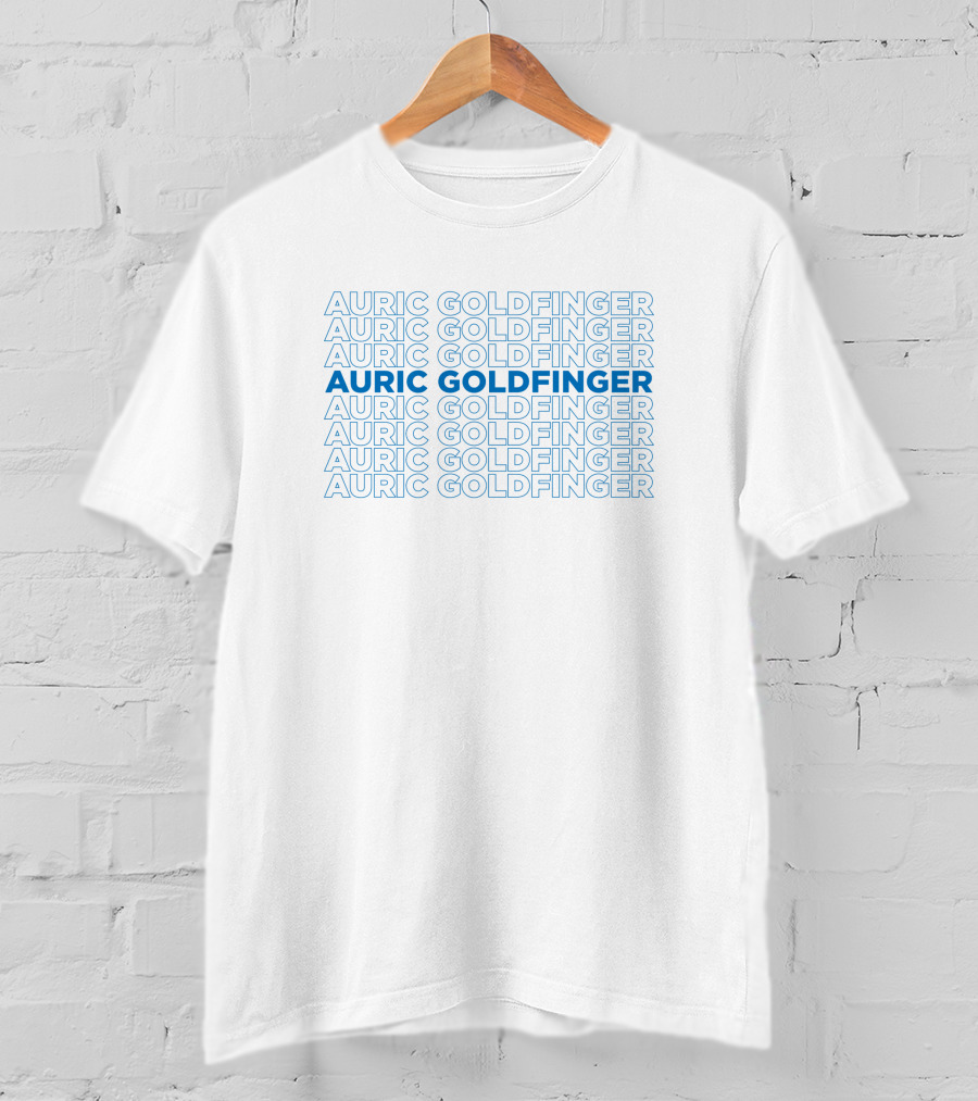 Auric Goldfinger 1577182 Repeated Blue Text T-Shirt