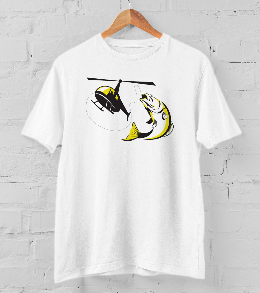 Barramundi Heli Fishing Yellow Helicopter Retro Black 147190 T-Shirt
