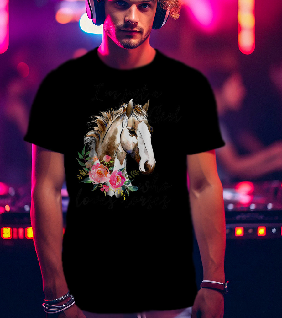 I'm Just A Girl Who Loves Horses Floral Horse T-Shirt