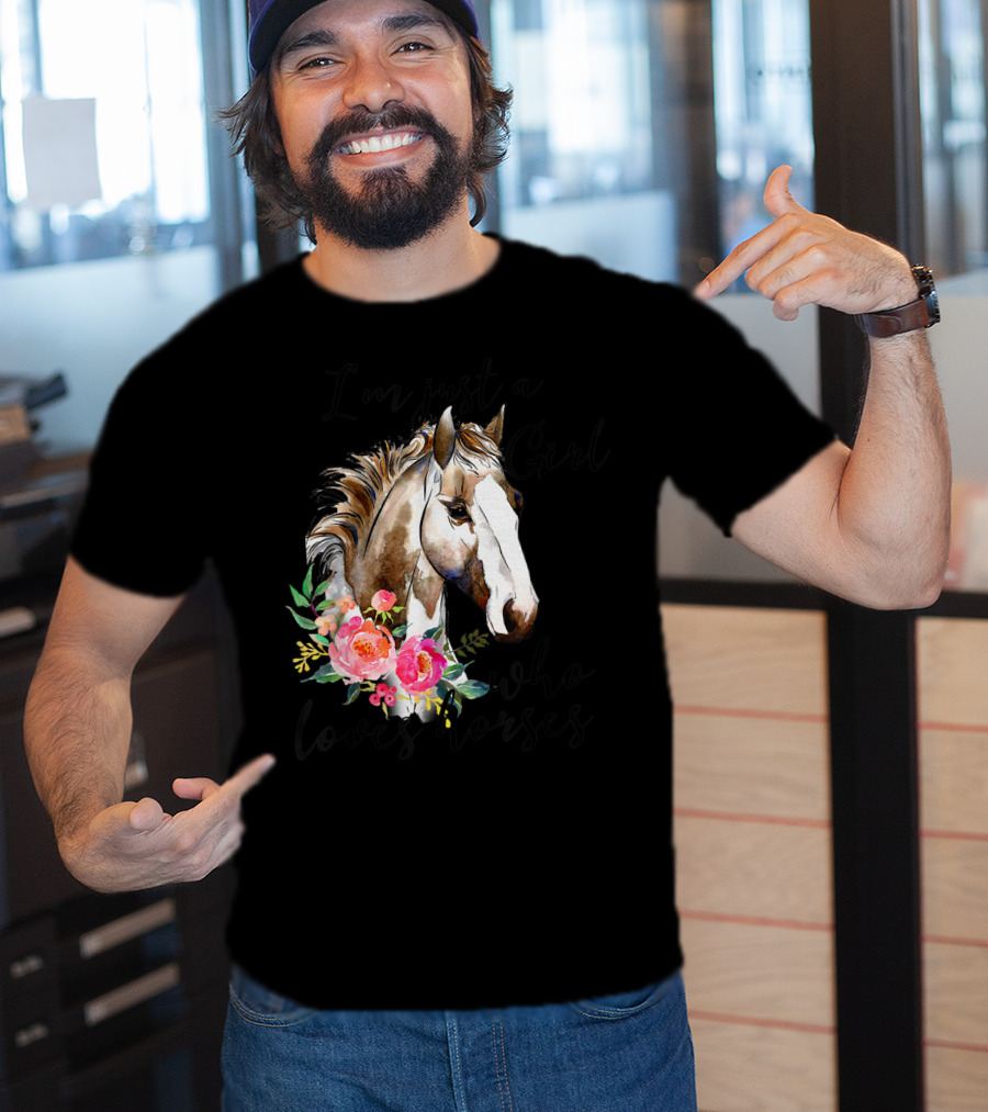 I'm Just A Girl Who Loves Horses Floral Horse T-Shirt