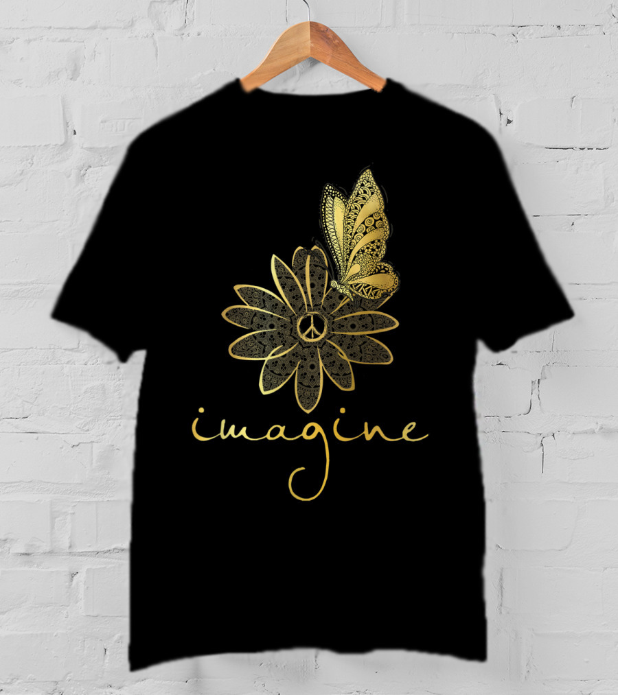 Imagine Flower Butterfly Peace Mandala T-Shirt