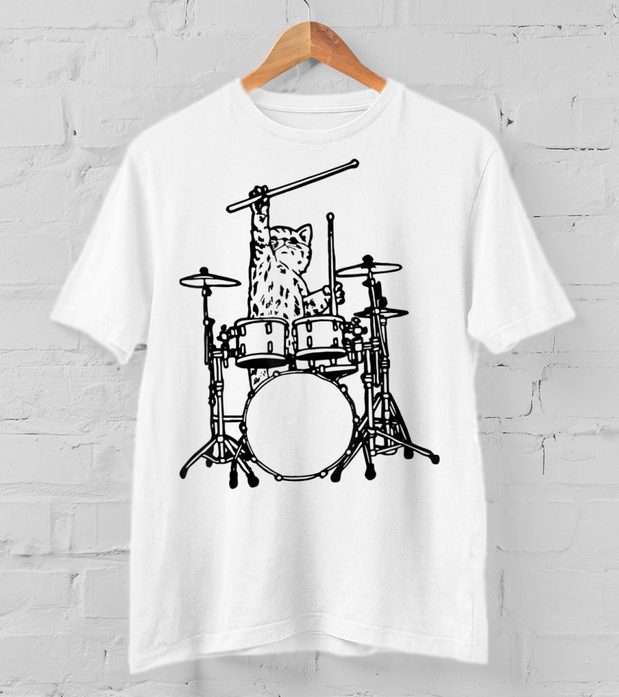 In My Head My Cat Always Plays Drums Funny Cat Drumming T-Shirt