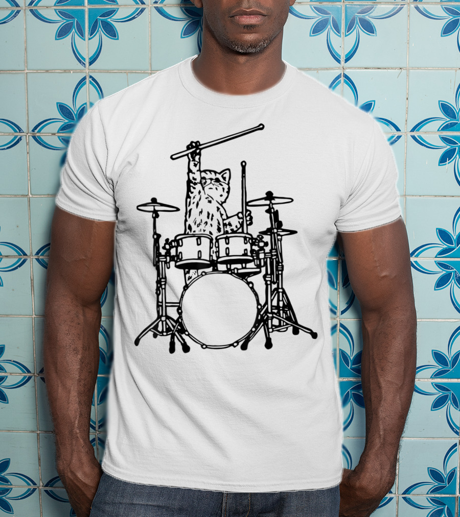 In My Head My Cat Always Plays Drums Funny Cat Drumming T-Shirt