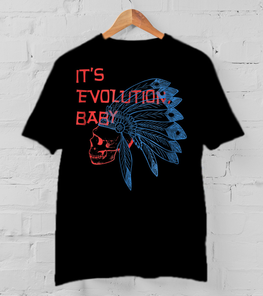 It's Evolution Baby Skull With Feathered Headdress Grunge T-Shirt