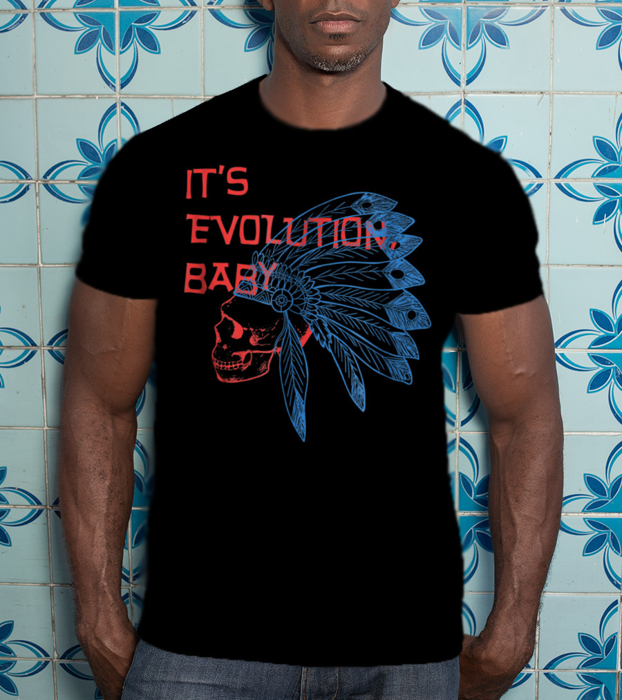 It's Evolution Baby Skull With Feathered Headdress Grunge T-Shirt