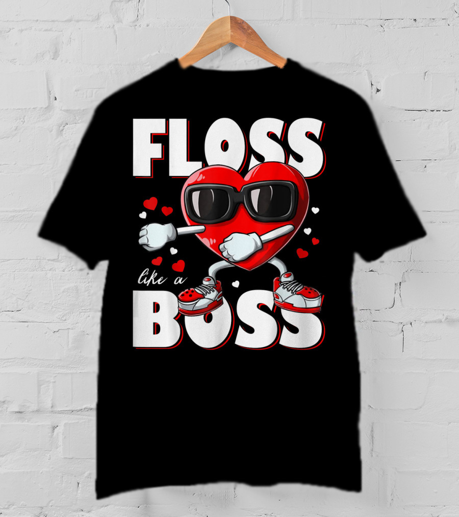 Floss Like A Boss Boys Valentines Day Kids Heart Flossing14 T-Shirt