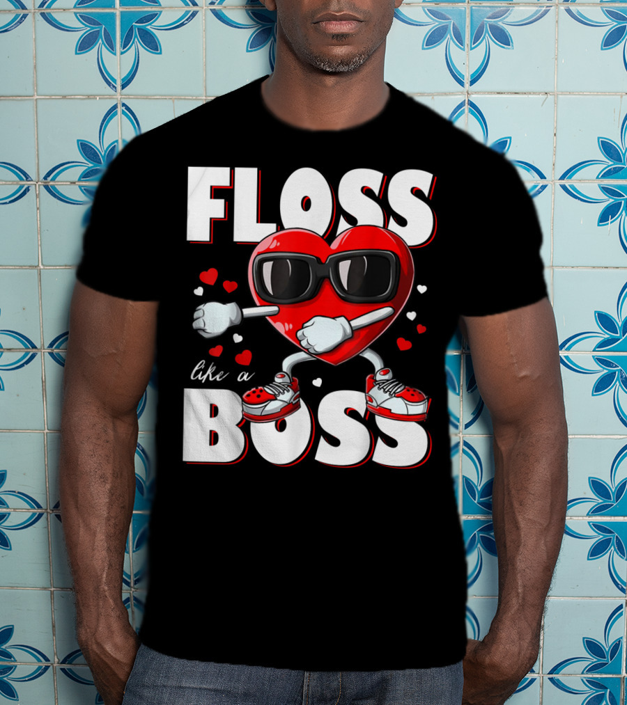 Floss Like A Boss Boys Valentines Day Kids Heart Flossing14 T-Shirt