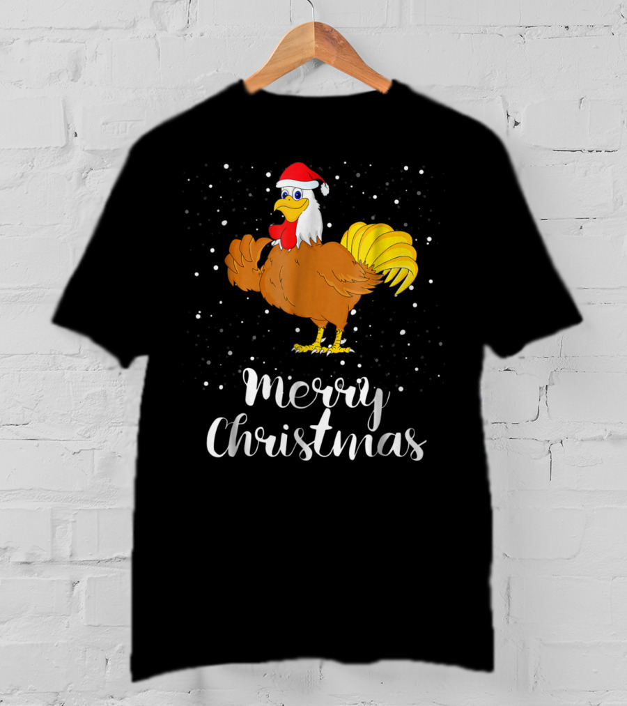 Merry Christmas Chicken Santa Hat Matching Family Group T-Shirt