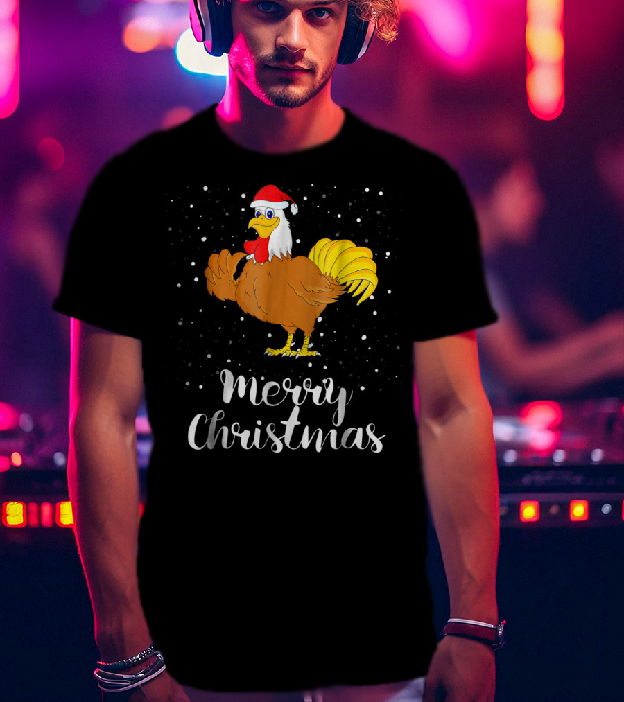 Merry Christmas Chicken Santa Hat Matching Family Group T-Shirt