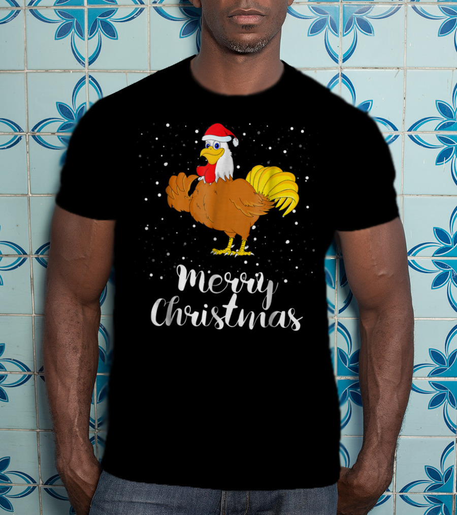 Merry Christmas Chicken Santa Hat Matching Family Group T-Shirt